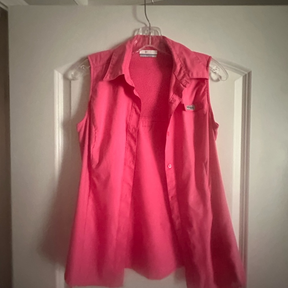 Vibrant Pink Sleeveless Button Down Shirt
